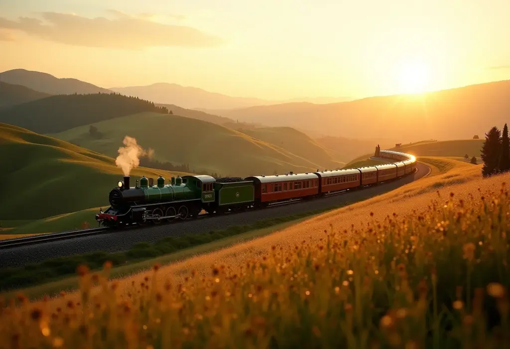 Itália em 15 dias: Trem vs. Carro, o roteiro ideal para você Paisagem da Toscana com trem vintage ao pôr do sol