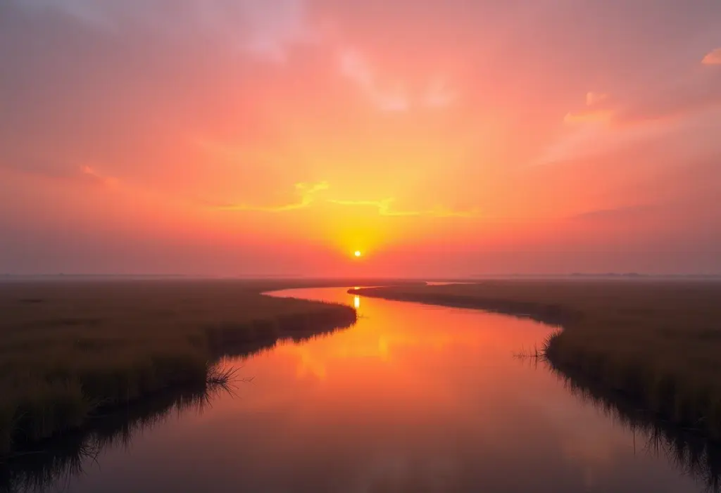 Paisagem do Pantanal ao pôr do sol