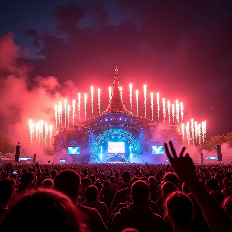 Palco principal do Tomorrowland com show de luzes