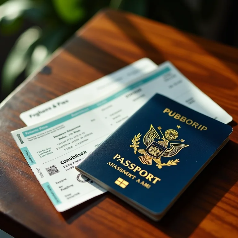 Passaporte e passagem aérea com detalhes da Colômbia.