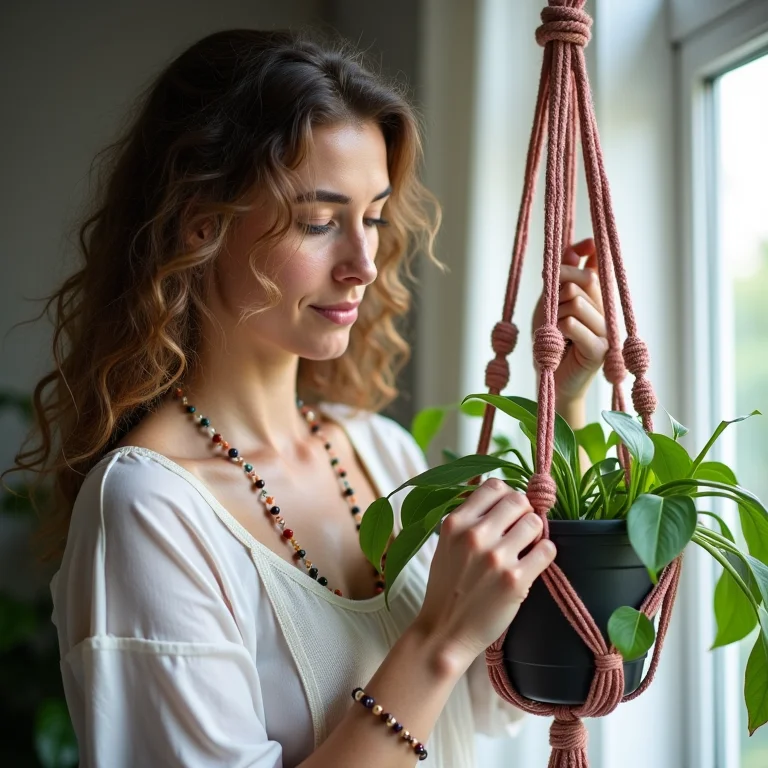 Personalizando suporte de plantas macramê