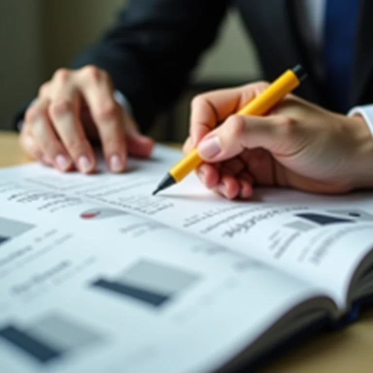 Pessoa destacando informações importantes em um livro de finanças
