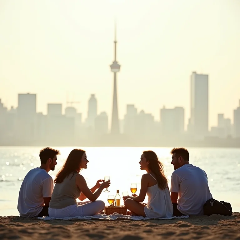 Pessoas fazendo piquenique na praia das Toronto Islands