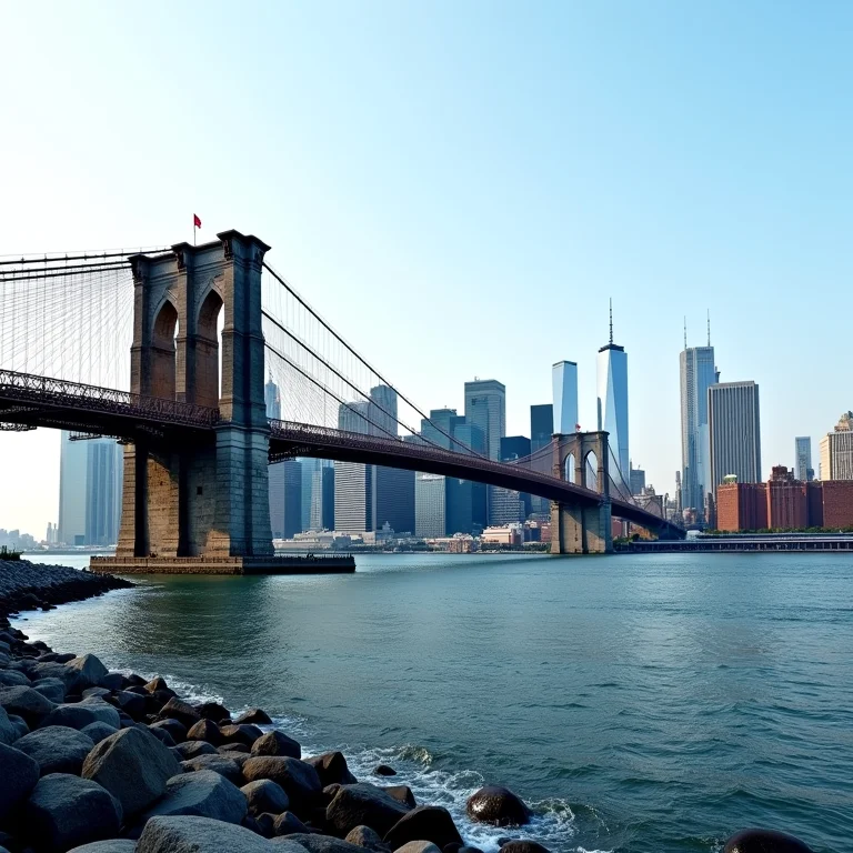 Ponte do Brooklyn com skyline de Manhattan