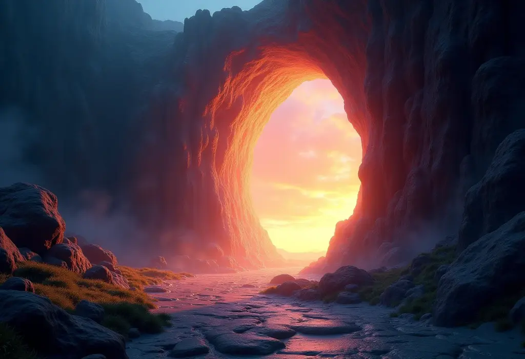 Portal mágico se abrindo para um mundo de fantasia vibrante