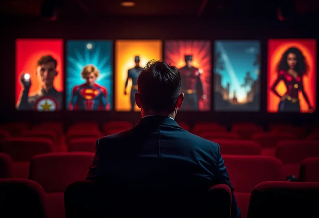 Pôsteres estilizados de filmes de super-heróis desconhecidos.