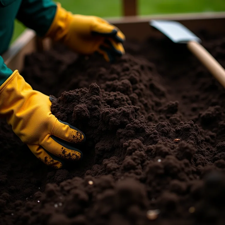 Preparo do solo em uma horta elevada.
