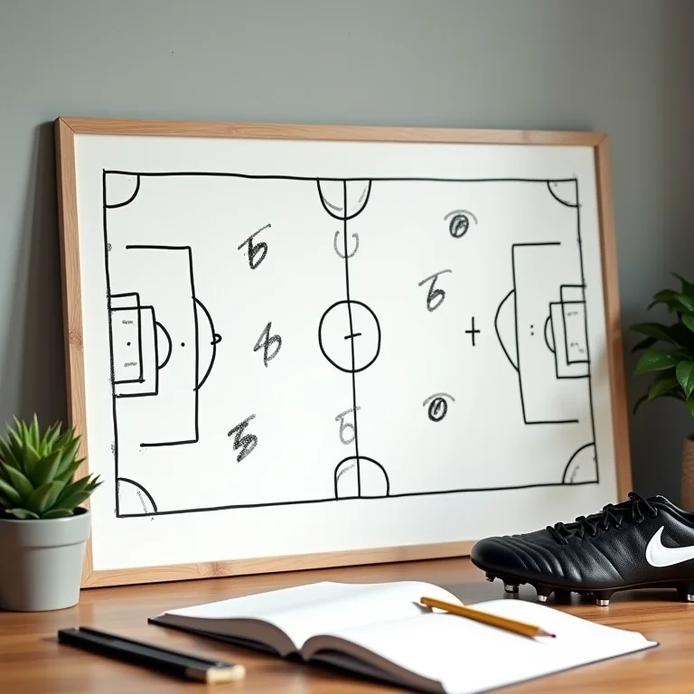 Quadro tático de futebol com estratégias de jogo e materiais de estudo