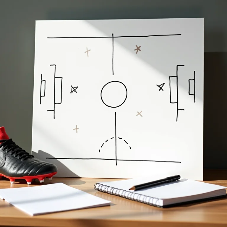Quadro tático de futebol com estratégias de jogo e materiais de estudo