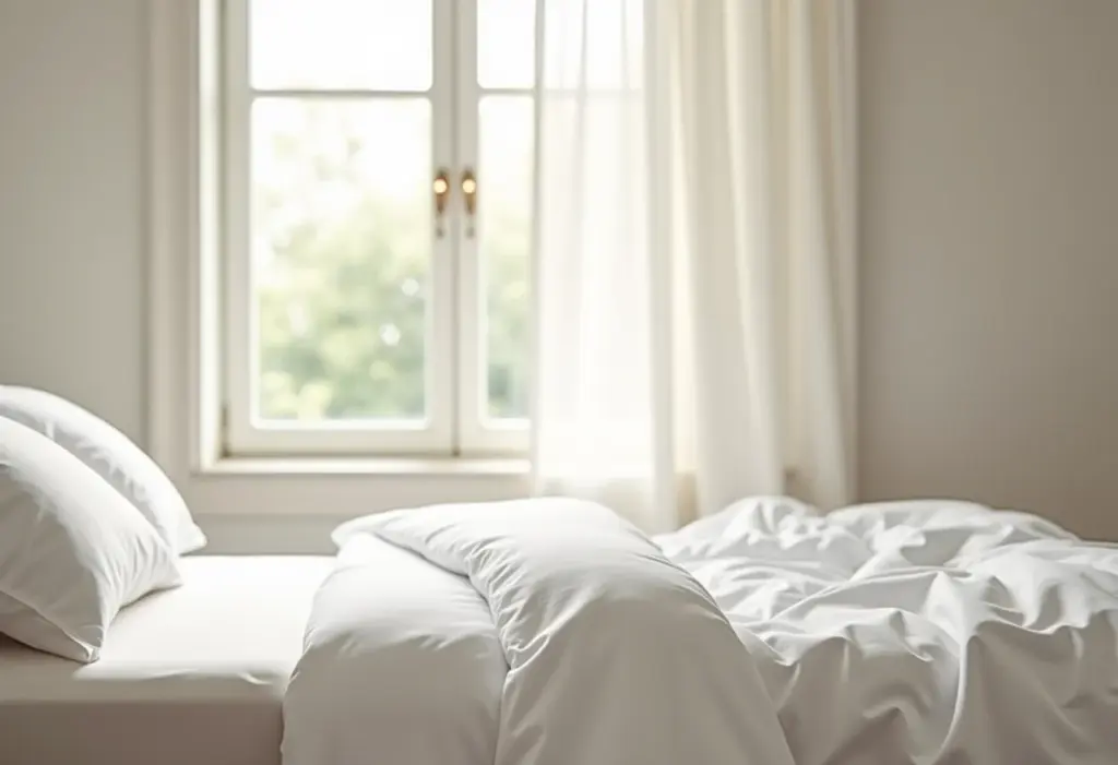 Quarto luxuoso com lençóis de algodão egípcio branco