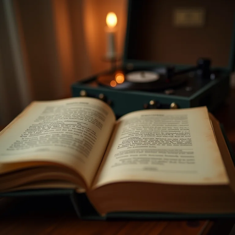 Roteiro da peça 'Roda Viva' com vitrola ao fundo.