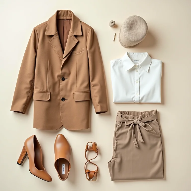 Roupas e acessórios usados organizados para fotografia de venda online.