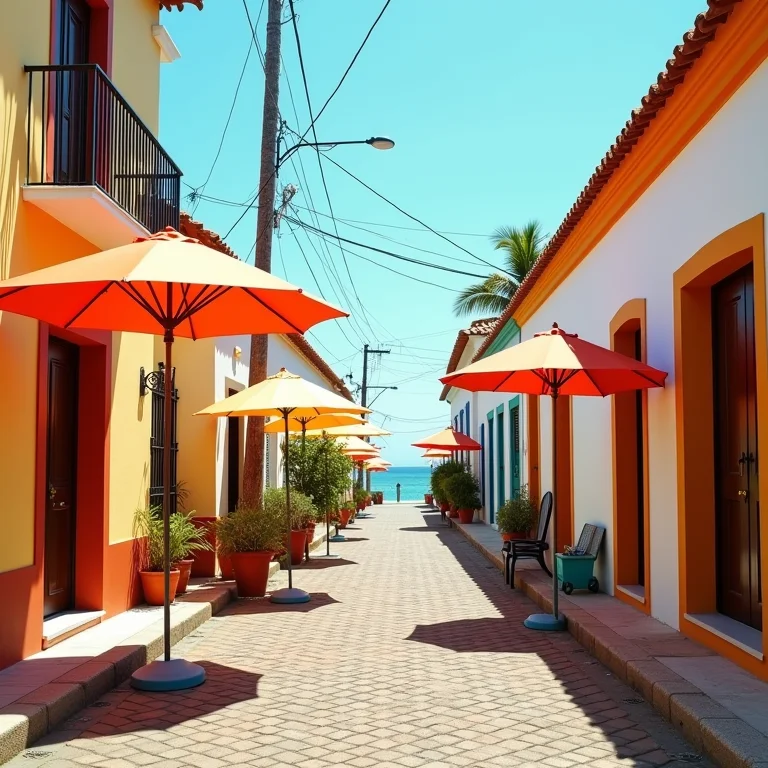 Rua dos guarda-chuvas coloridos em Porto de Galinhas