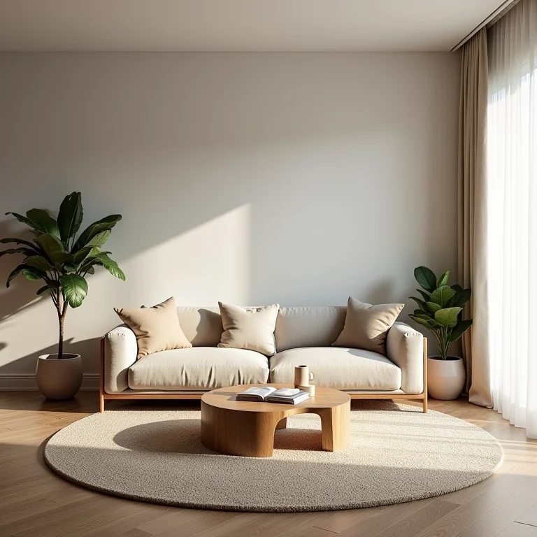 Sala com tapetes demarcando diferentes áreas