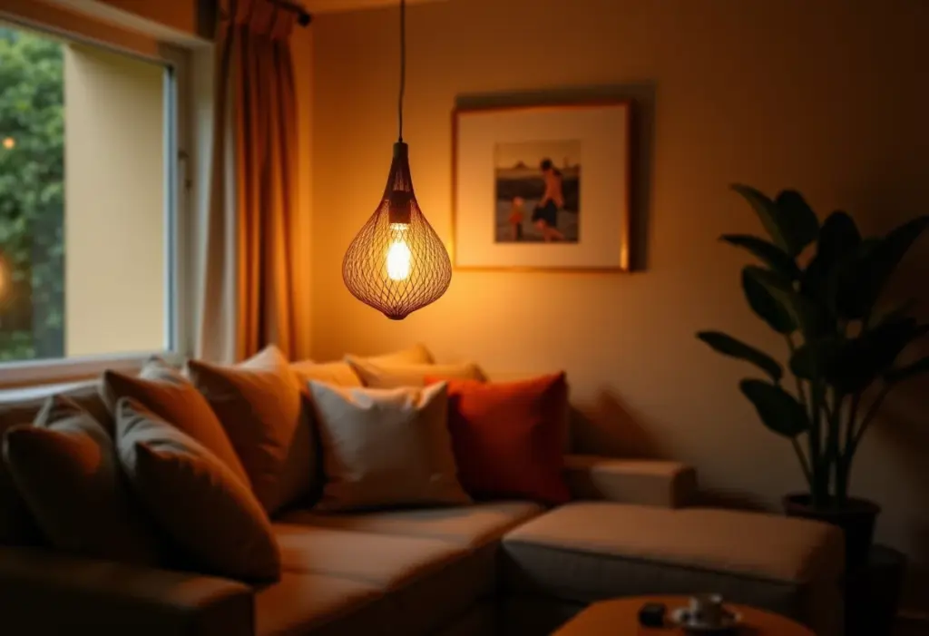 Luminária de barbante: o passo a passo fácil (e econômico!) Sala de estar aconchegante com luminária de barbante artesanal.