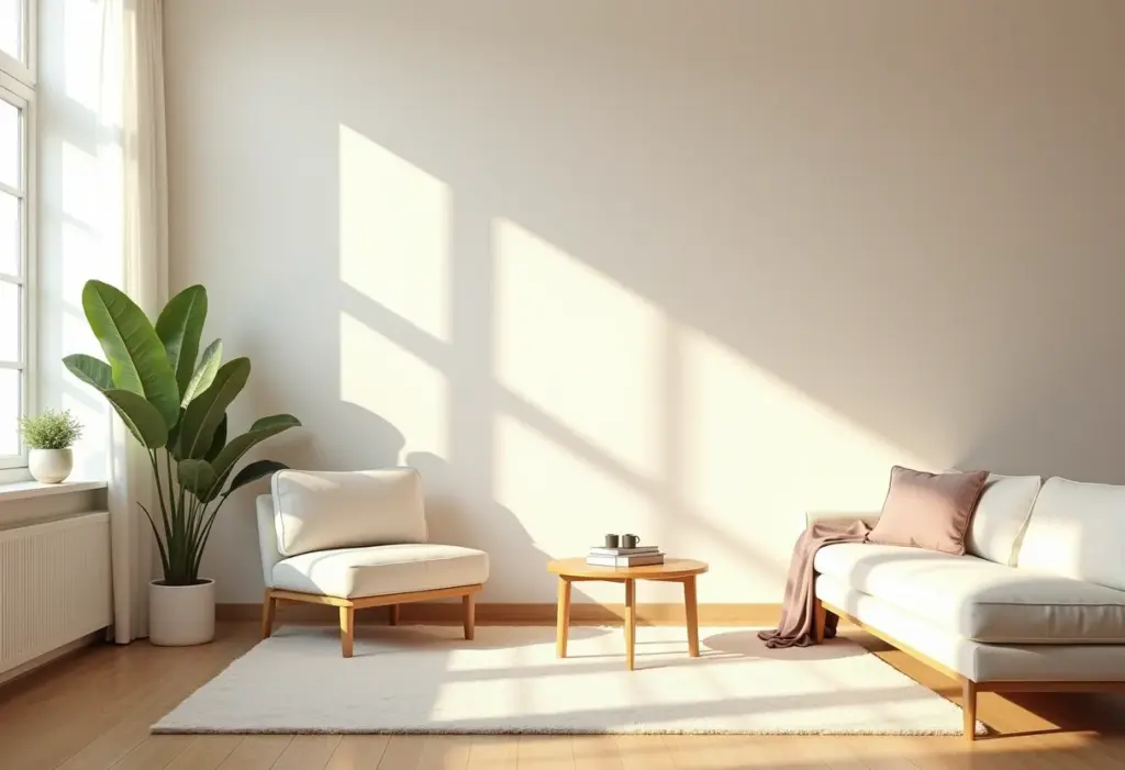 Sala de estar zen e minimalista para um retiro em casa