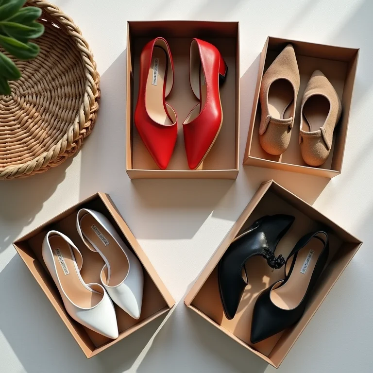 Sapatos armazenados em caixas e cestos organizadores