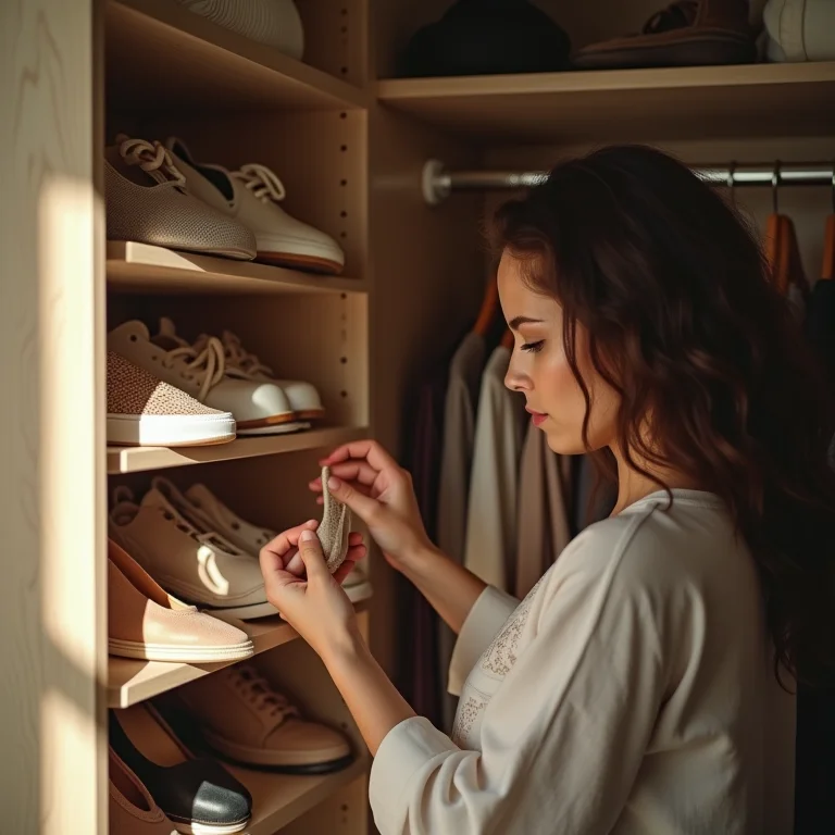 Sapatos organizados em organizadores suspensos