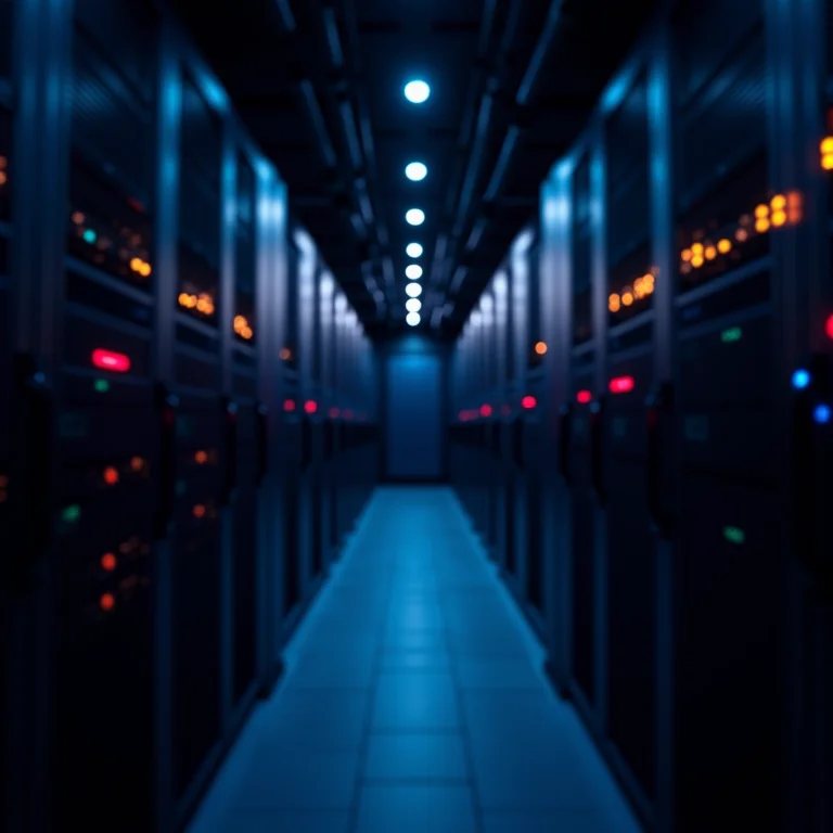 Servidores de internet modernos e eficientes em uma sala de dados.