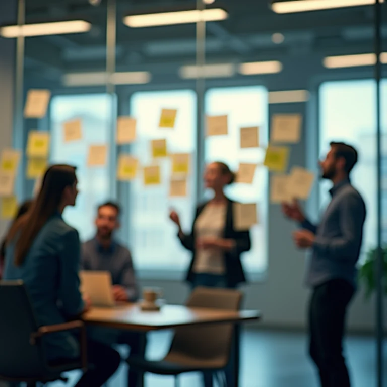 Sessão de brainstorming com notas adesivas, representando soluções e alternativas.