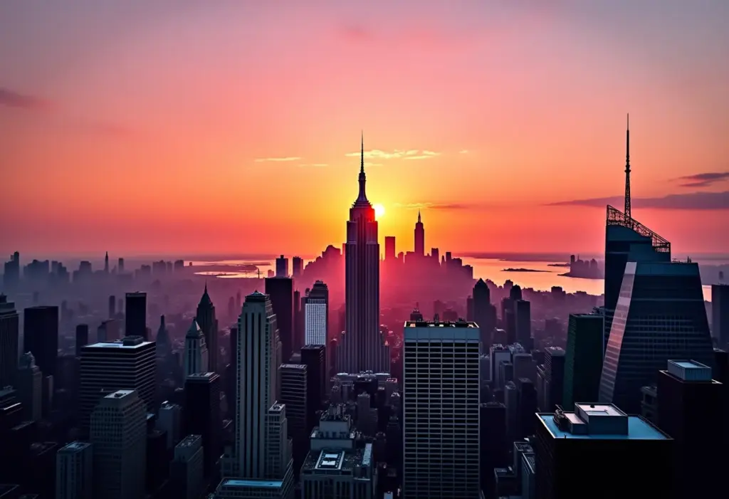 Skyline de Nova York ao pôr do sol