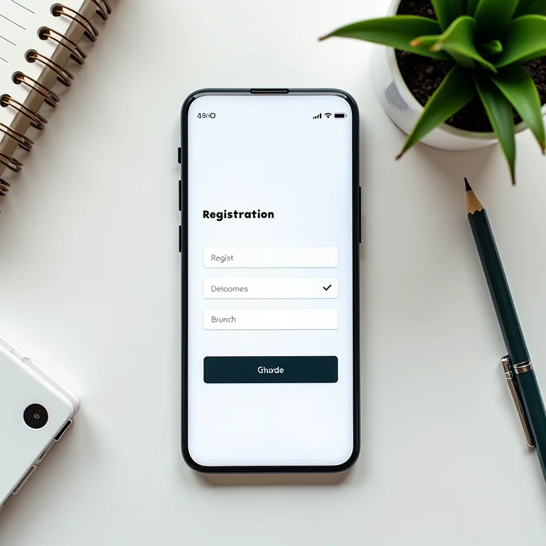 Smartphone mostrando página de cadastro em uma plataforma online.