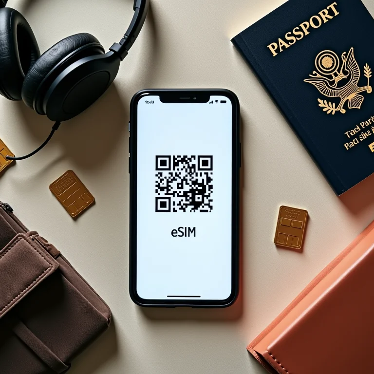 Smartphone mostrando QR code para ativação de eSIM