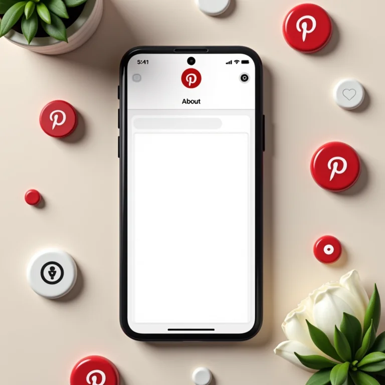 Smartphone mostrando um perfil do Pinterest com palavras-chave otimizadas.