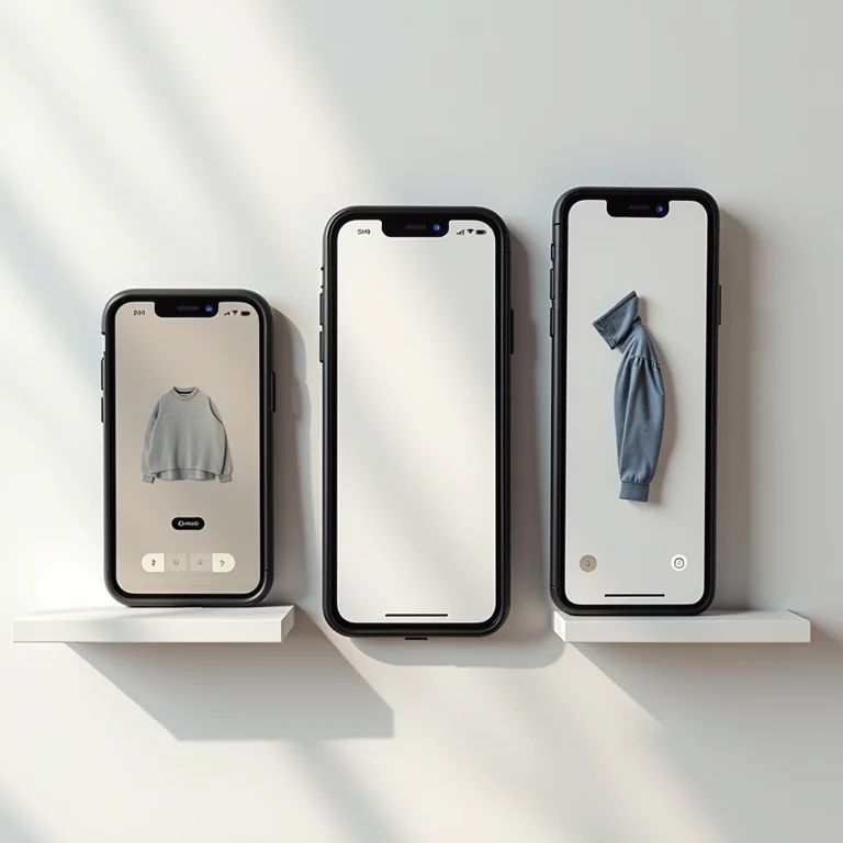 Smartphones mostrando diferentes aplicativos e sites para vender roupas usadas.