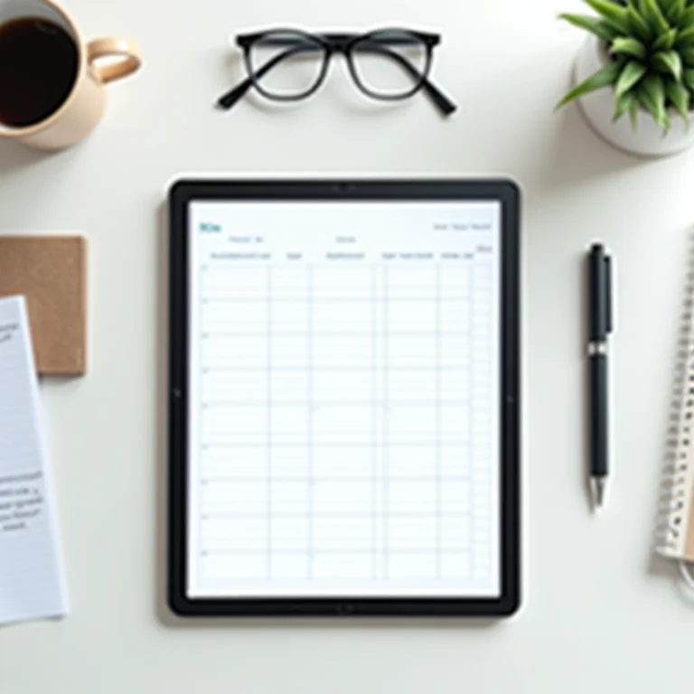 Tablet exibindo modelos de planilha de controle de horas.