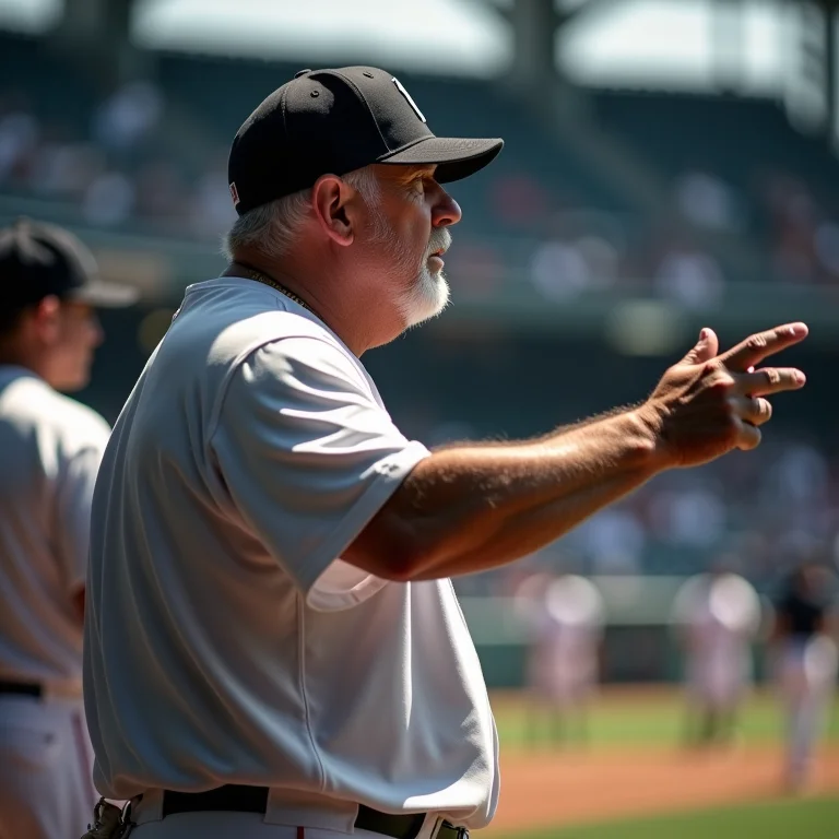 Técnico de beisebol gesticulando durante um jogo