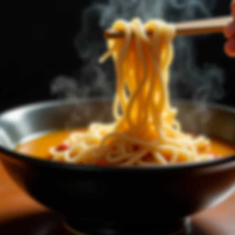Tigela de ramen sendo saboreada