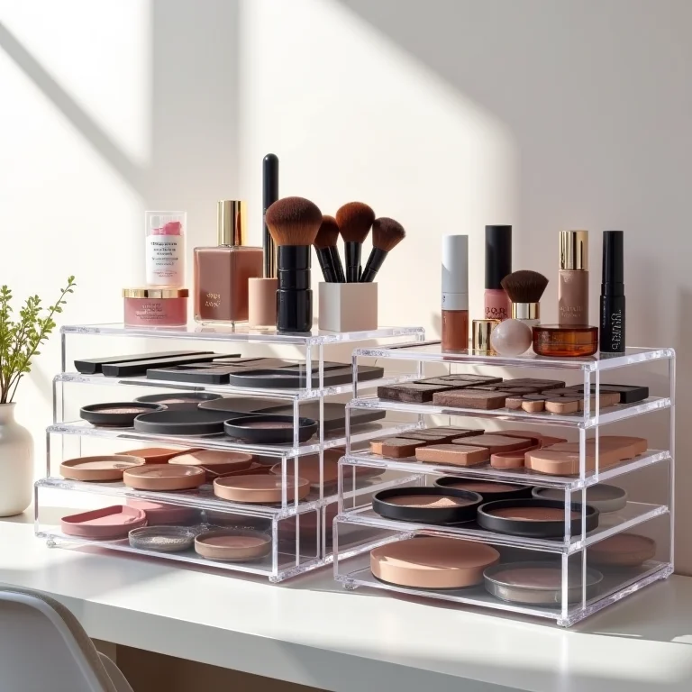 Tipos de organizadores de maquiagem: acrílico, carrossel, divisórias