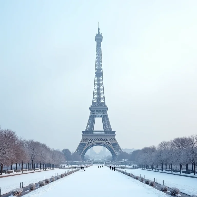 Torre Eiffel encolhendo no inverno