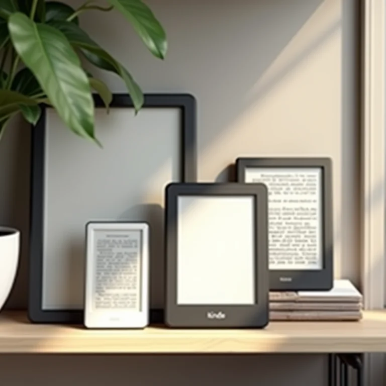 Vários modelos de Kindle em exposição.