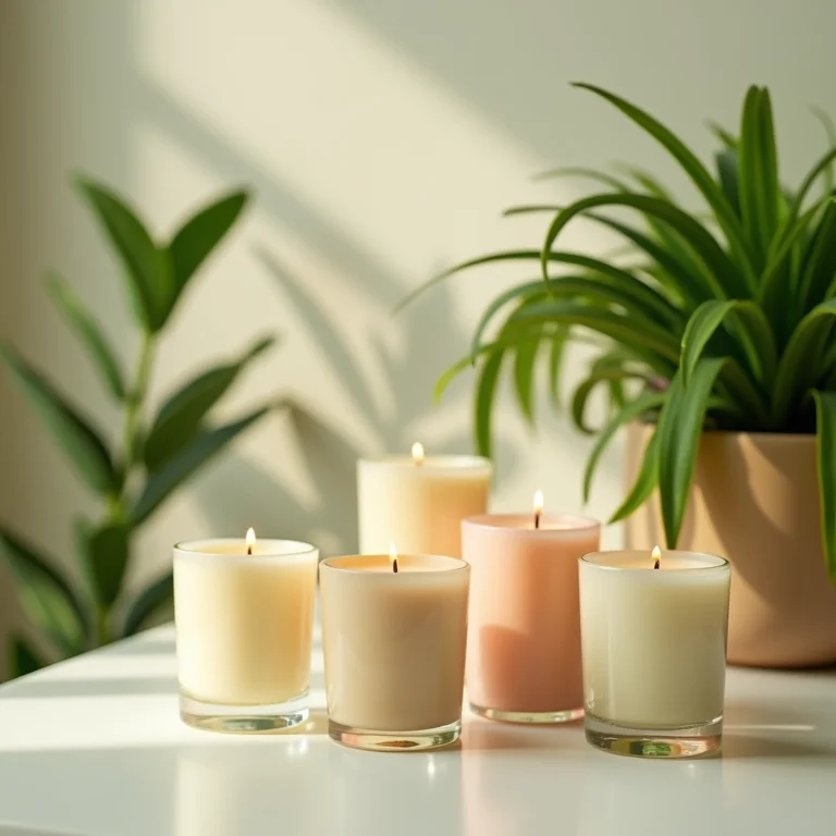 Velas veganas e plantas em decoração minimalista