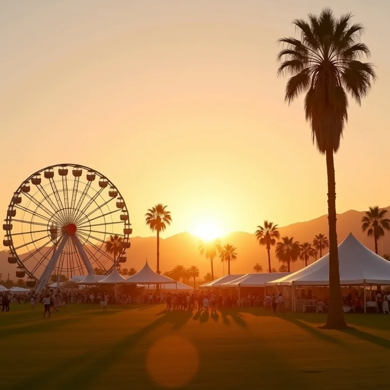 Visão geral do Coachella ao pôr do sol