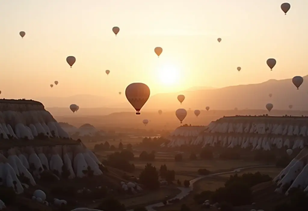 Turquia: 7 dicas de viagem (e erros) que você precisa evitar Vista panorâmica da Capadócia com balões ao nascer do sol.