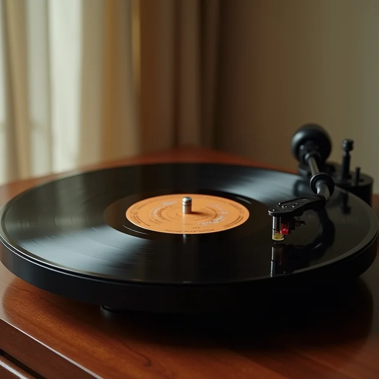 Vitrola vintage tocando disco de vinil de banda de rock nacional dos anos 80