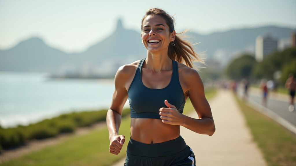 Mulher caminhando e se sentindo energizada durante a cetose.