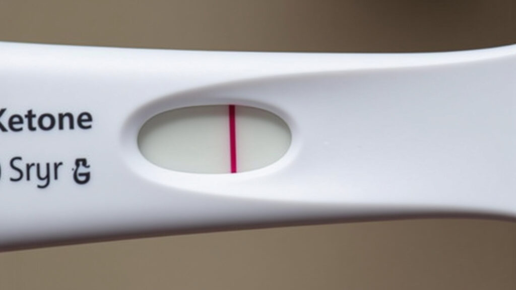 Tira de teste de urina mostrando resultados da cetose.