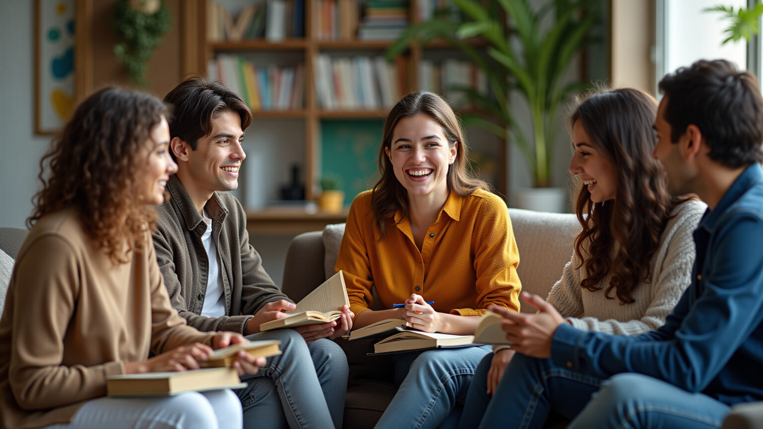 Muito Além do QI: Como Identificar a Superdotação e Altas Habilidades na Prática Jovens diversos em discussão estimulante sobre superdotação e altas habilidades.