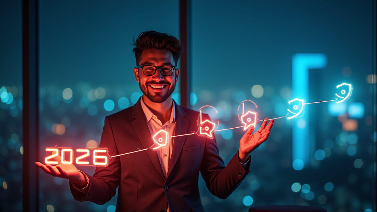 Empreendedor brasileiro sorrindo, mostrando 5 estratégias lucrativas para 2026.