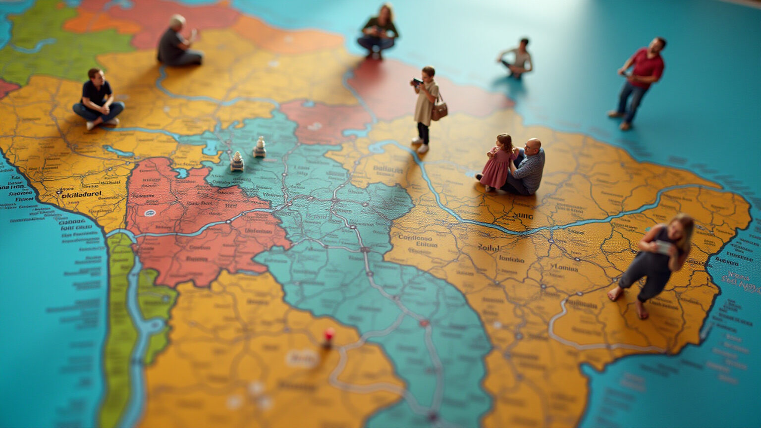 Mapa vibrante da região DDD 17 em SP com destaque para cidades e pessoas locais.