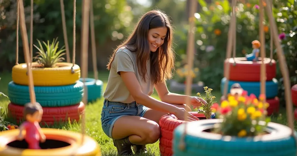 27 Ideias de Decoração com Pneus e Brinquedos no Jardim que as Crianças Amam 27 Ideias de Decoração com Pneus e Brinquedos no Jardim que as Crianças Amam