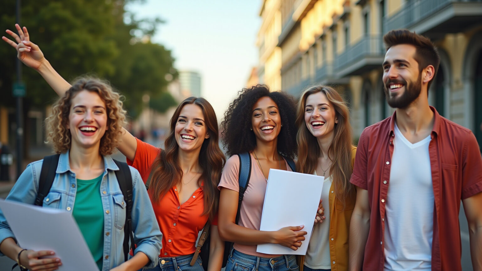 Jovens brasileiros comemorando aprovação no Enem.