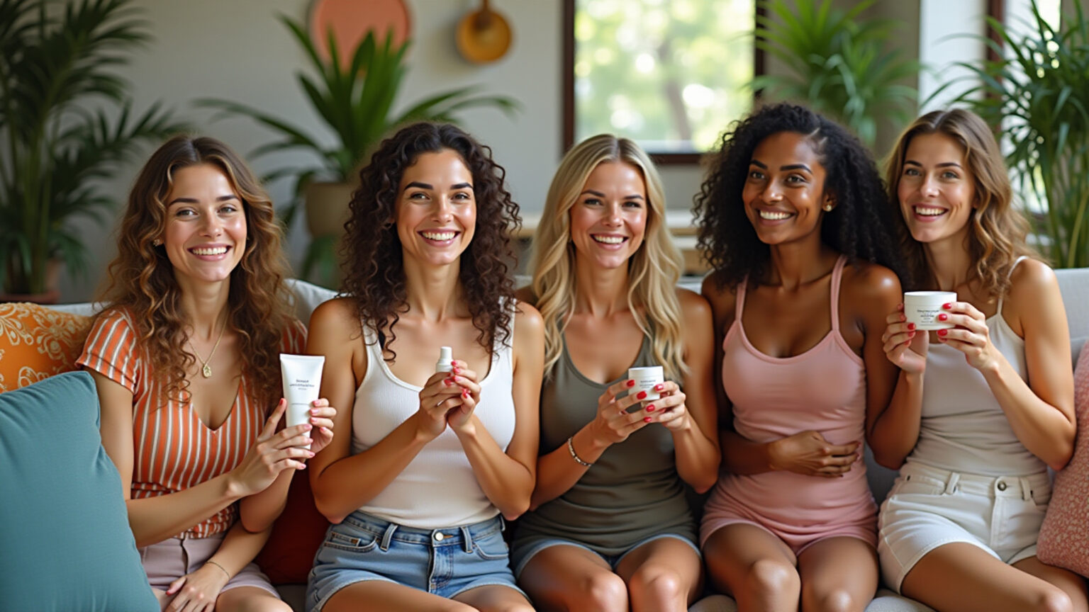 Tudo sobre niacinamida para o rosto: guia completo e prático Mulheres brasileiras sorrindo com produtos de skincare com niacinamida.