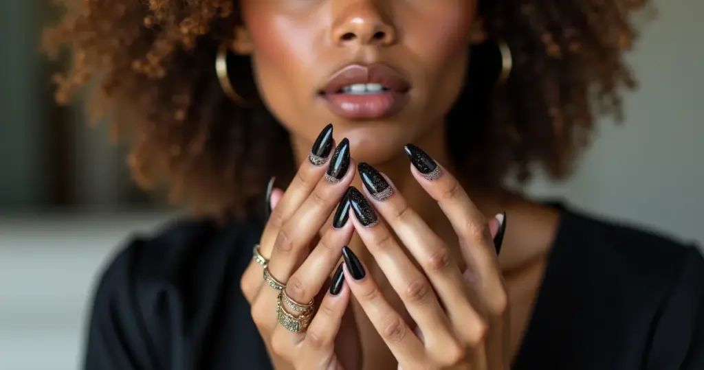 17 Ideias de Unhas Decoradas Pretas com Glitter para Você Brilhar em 2026