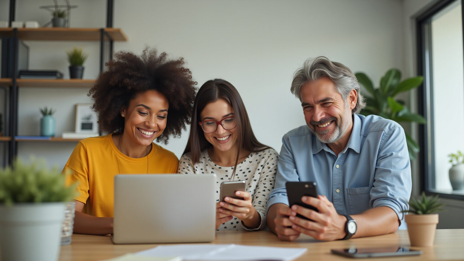 Erros Comuns ao Preencher o CEP e Como Corrigi-los Pessoas brasileiras sorrindo ao preencher formulários online corretamente.