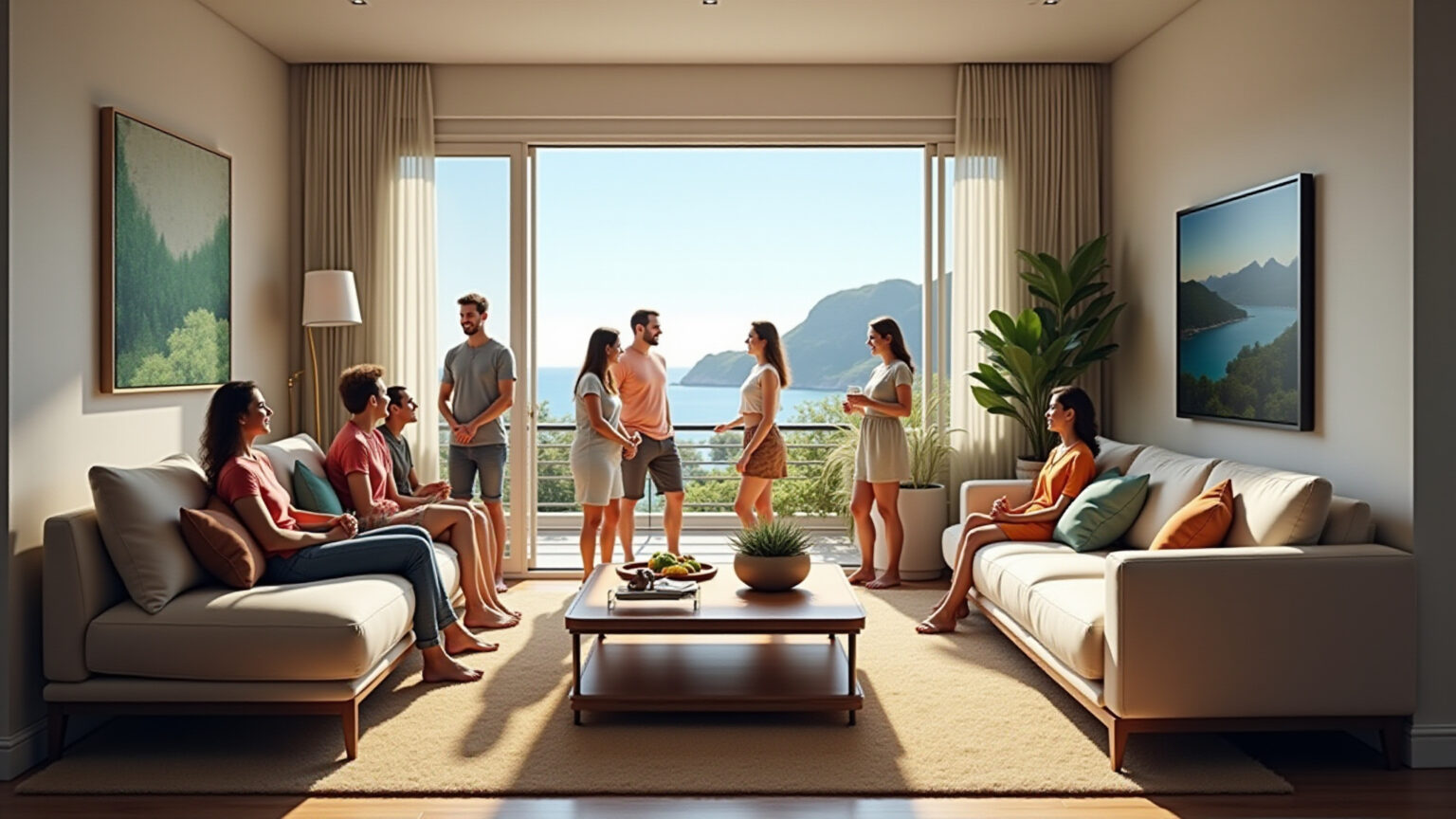 Alugar Apartamento no Leblon em 2026: Guia Completo e Preços Apartamento moderno no Leblon com vista para a praia e adultos sorrindo.